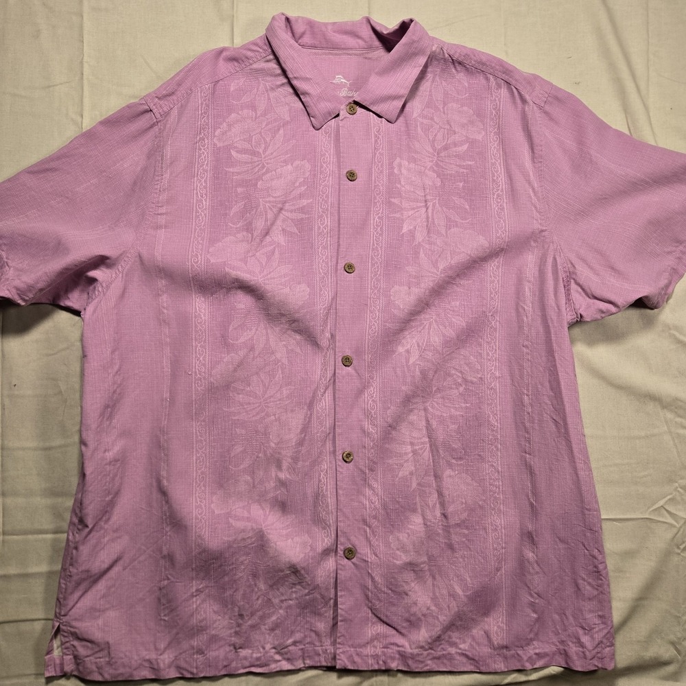 Tommy Bahama Shirt Mens 3XL 100% Silk Floral Button Down Pink Purple